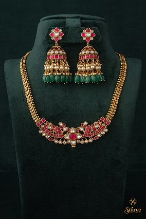 Antique peacock choker - White with Ruby red