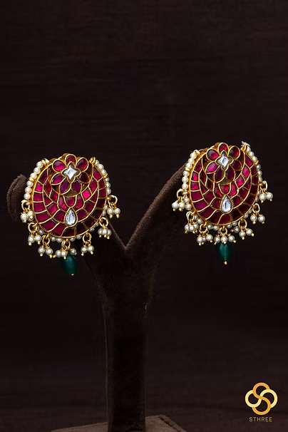 925 Silver - Chandbali with pearls hangings