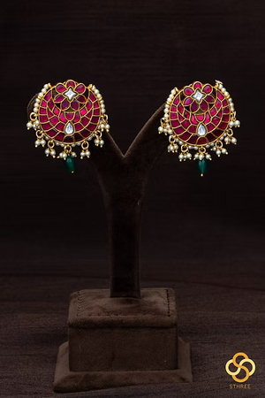 925 Silver - Chandbali with pearls hangings