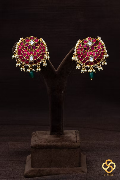 925 Silver - Chandbali with pearls hangings