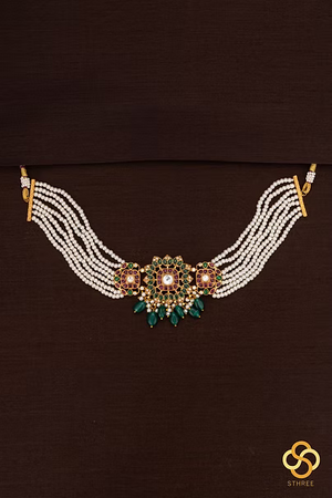 Emerald green choker set - Green beads hangings