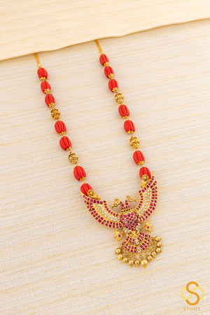 Gandaberunda Pendant with Coral and Gold Ball Set