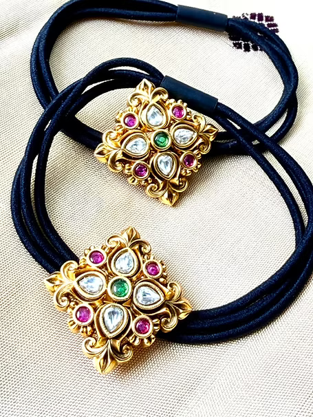 Jadau Kundan Hairband - Diamond Pattern - Set of 2