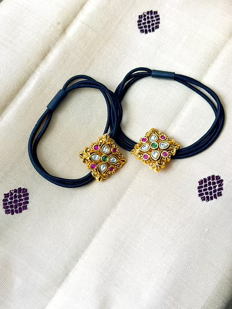 Jadau Kundan Hairband - Diamond Pattern - Set of 2