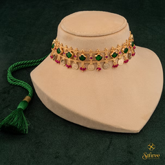 Keralam choker with Lakshmi coins - Emerald Green