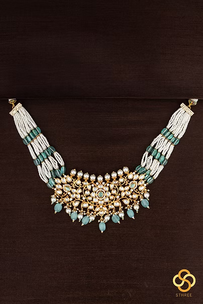 Kundan Stone Choker with Pearls - Turquoise