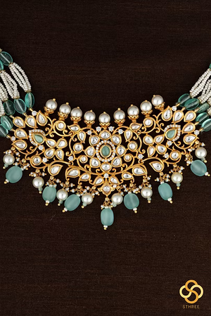 Kundan Stone Choker with Pearls - Turquoise