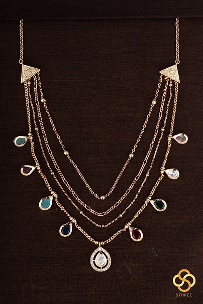 Layered Kundan necklace - Multi-colour