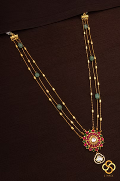Layered Kundan necklace - Ruby red and Emerald green