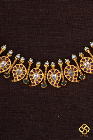 Mangai Malai Necklace - Ruby red with pearls