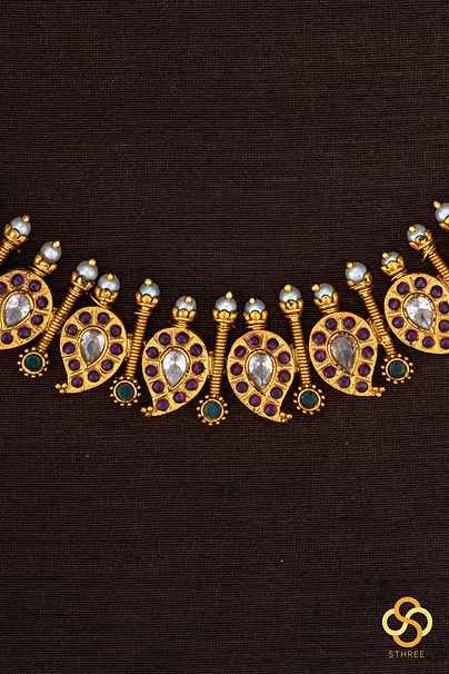 Mangai Malai Necklace - Ruby red with pearls