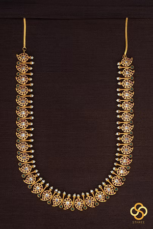 Mangai Malai Necklace - Ruby red with pearls