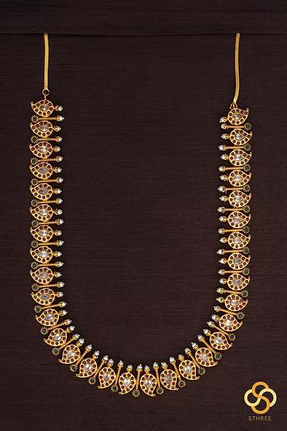 Mangai Malai Necklace - Ruby red with pearls