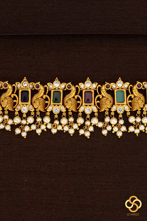 Navarathna choker set - Pearls hangings