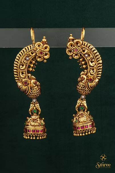 Peacock Earcuff Jhumkas