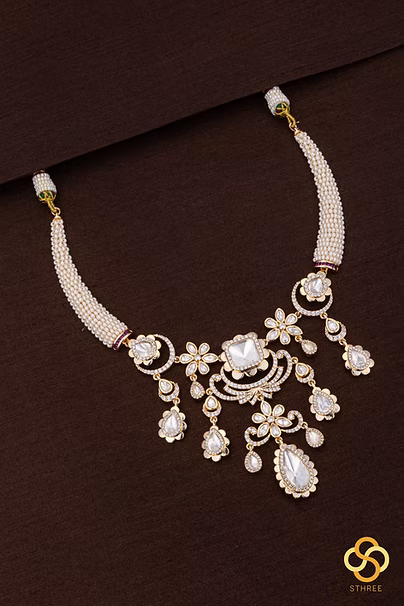 Pearls with Kundan Hasli set
