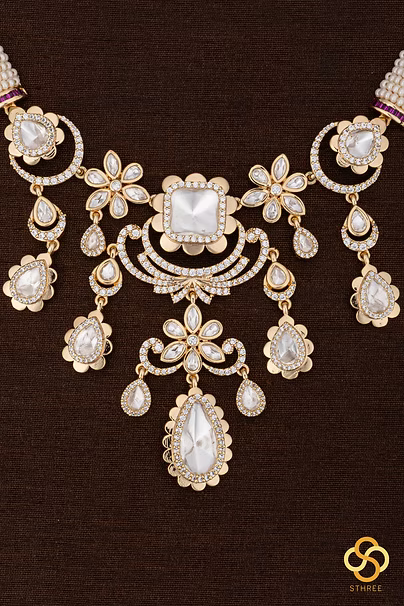 Pearls with Kundan Hasli set