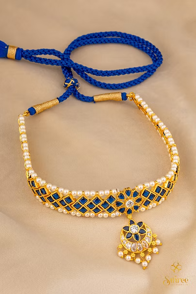 Traditional Kemp Choker - Sapphire Blue with Pearls