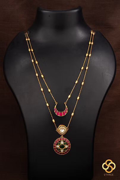 Two Layered Kundan necklace - Ruby red