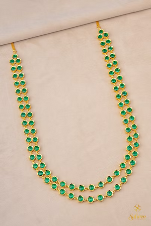 Two liner Palakkad Necklace - Emerald green
