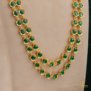 Two liner Palakkad Necklace - Emerald green