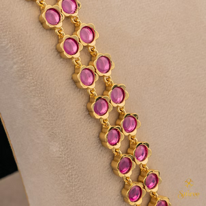 Two liner Palakkad Necklace - Ruby red