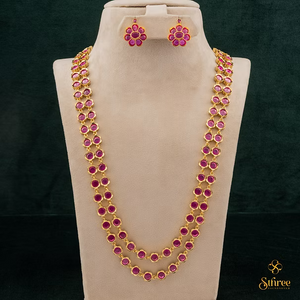 Two liner Palakkad Necklace - Ruby red