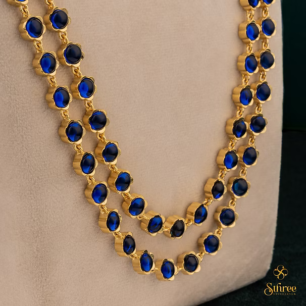 Two liner Palakkad Necklace - Sapphire blue