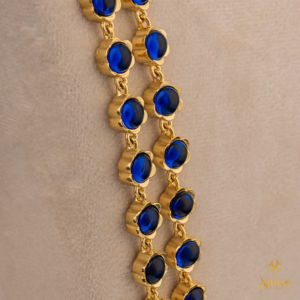 Two liner Palakkad Necklace - Sapphire blue