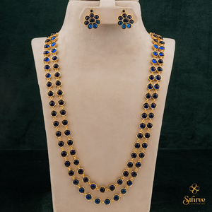 Two liner Palakkad Necklace - Sapphire blue