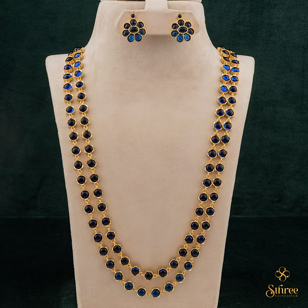 Two liner Palakkad Necklace - Sapphire blue