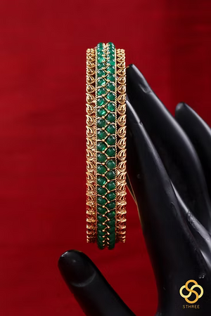Antique finish bangles-  Emerald green