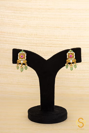 Braid Hasli - Nakas Work with Kemp Kundan Set with Green Beads