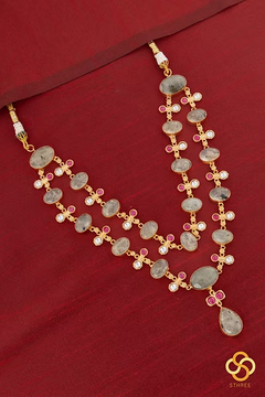 Layered Cabochon and Kemp Necklace - Light Emerald Green