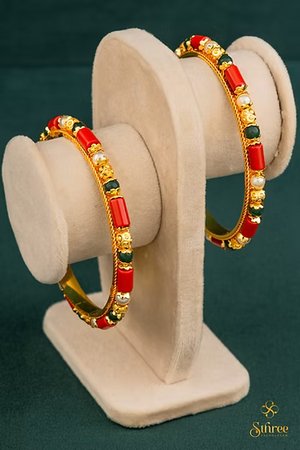 Coral, Pearl and Emerald Green Bangle