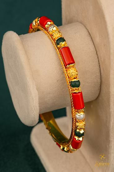 Coral, Pearl and Emerald Green Bangle