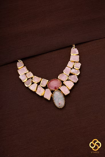 Druzy Raw Stone Necklace - Green and Amber Centre Piece