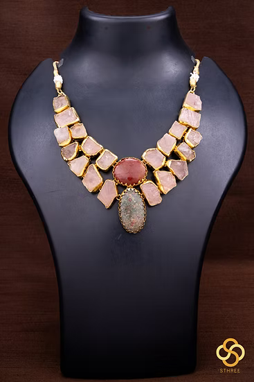 Druzy Raw Stone Necklace - Green and Amber Centre Piece