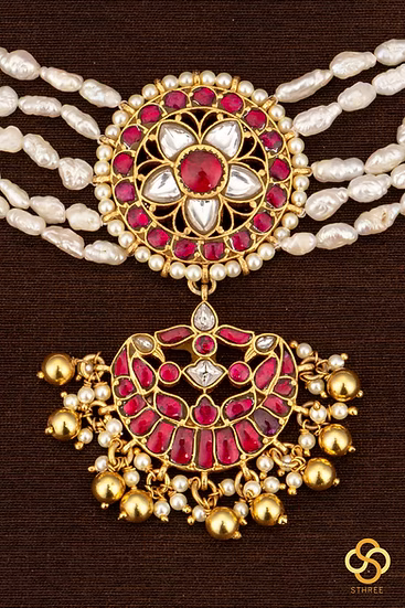 925 Silver Fresh Water Pearls Choker - Kemp red