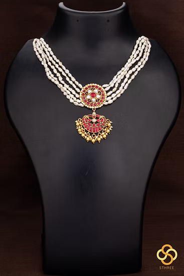 925 Silver Fresh Water Pearls Choker - Kemp red