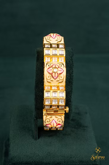 Gajra - Ivory and Pink Enamel with Kundan (single piece)