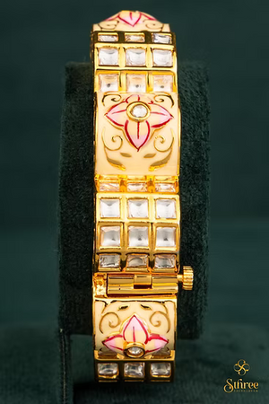 Gajra - Ivory and Pink Enamel with Kundan (single piece)
