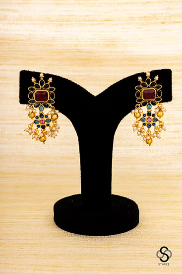 Guttapusalu Long Necklace Set - Sapphire Blue