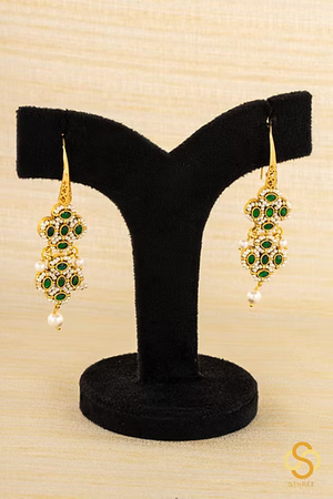 Jadau Kundan hook earrings - Pearls and emerald kundan