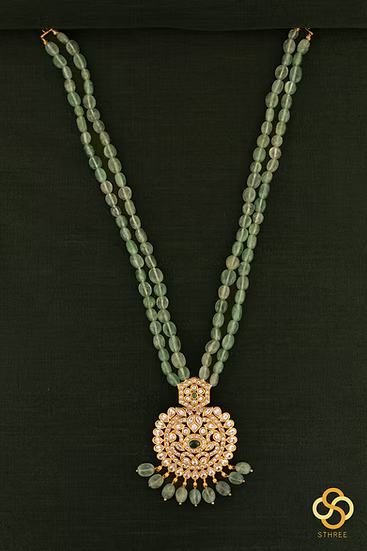 Kundan Pendant with Two Liner Green Beads