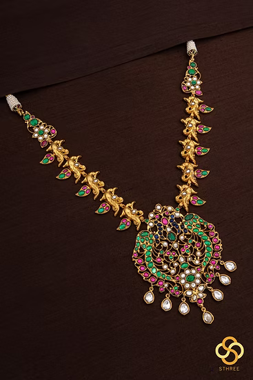 Kundan necklace set - Double peacock