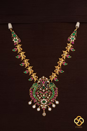 Kundan necklace set - Double peacock