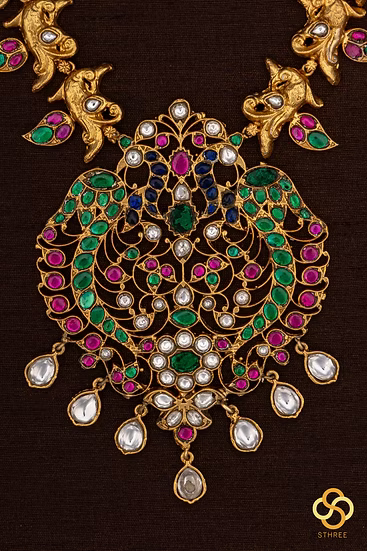 Kundan necklace set - Double peacock