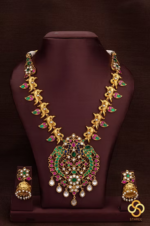 Kundan necklace set - Double peacock