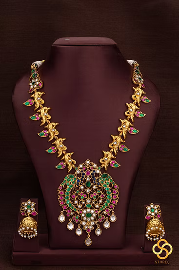 Kundan necklace set - Double peacock
